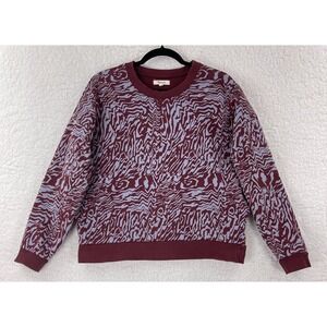 Madewell‎ Sweater Womens Small Burgundy Tiger Print Crew Neck Long Sleeve Casual